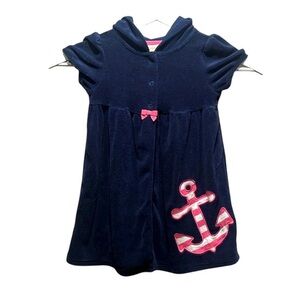 Gymboree Girl’s Terry Swim Coverup Size 2T Anchors Away Nautical Navy Blue Pink